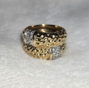 Bold 18K Yel Gold Diamond Statement Ring 15.5 g Size 7.5 Vntg Van Cleef inspired